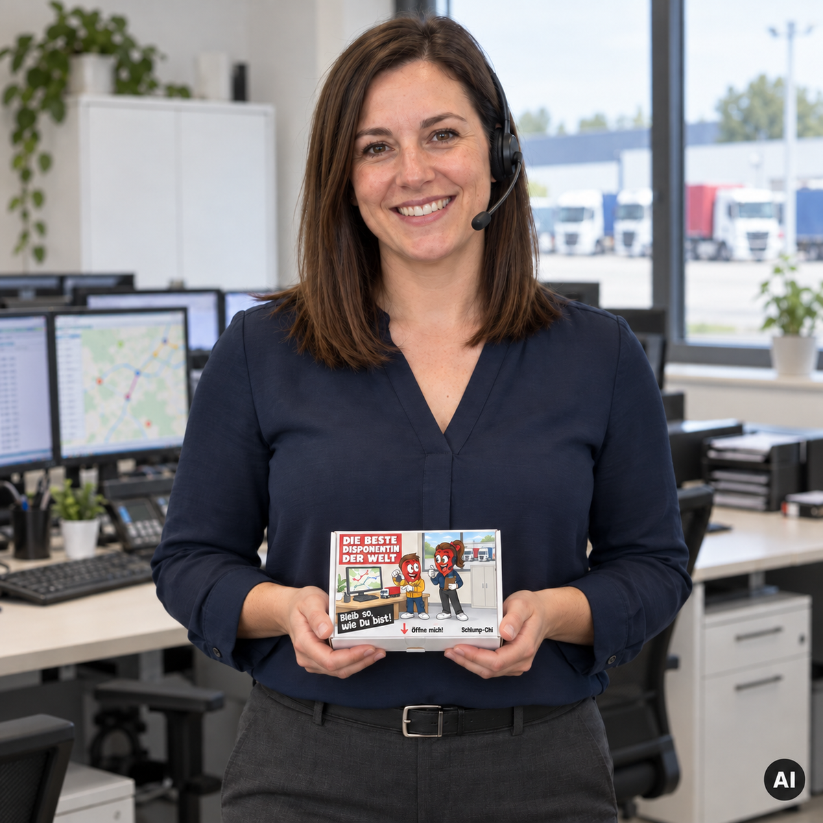 Die beste Disponentin der Welt – Lifestylebild mit kleiner Geschenkbox (AI)