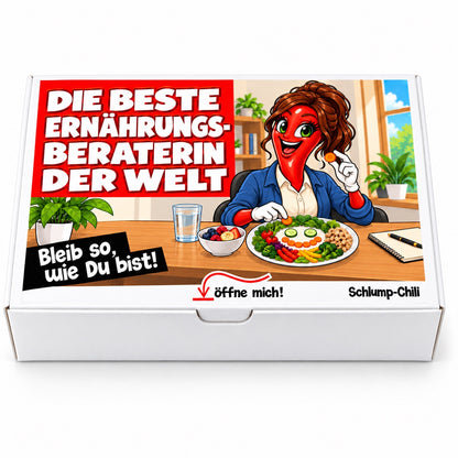 Die beste Ernährungsberaterin der Welt – Geschenkbox Vorderansicht