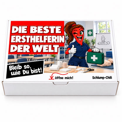 Die beste Ersthelferin der Welt – Geschenkbox Vorderansicht