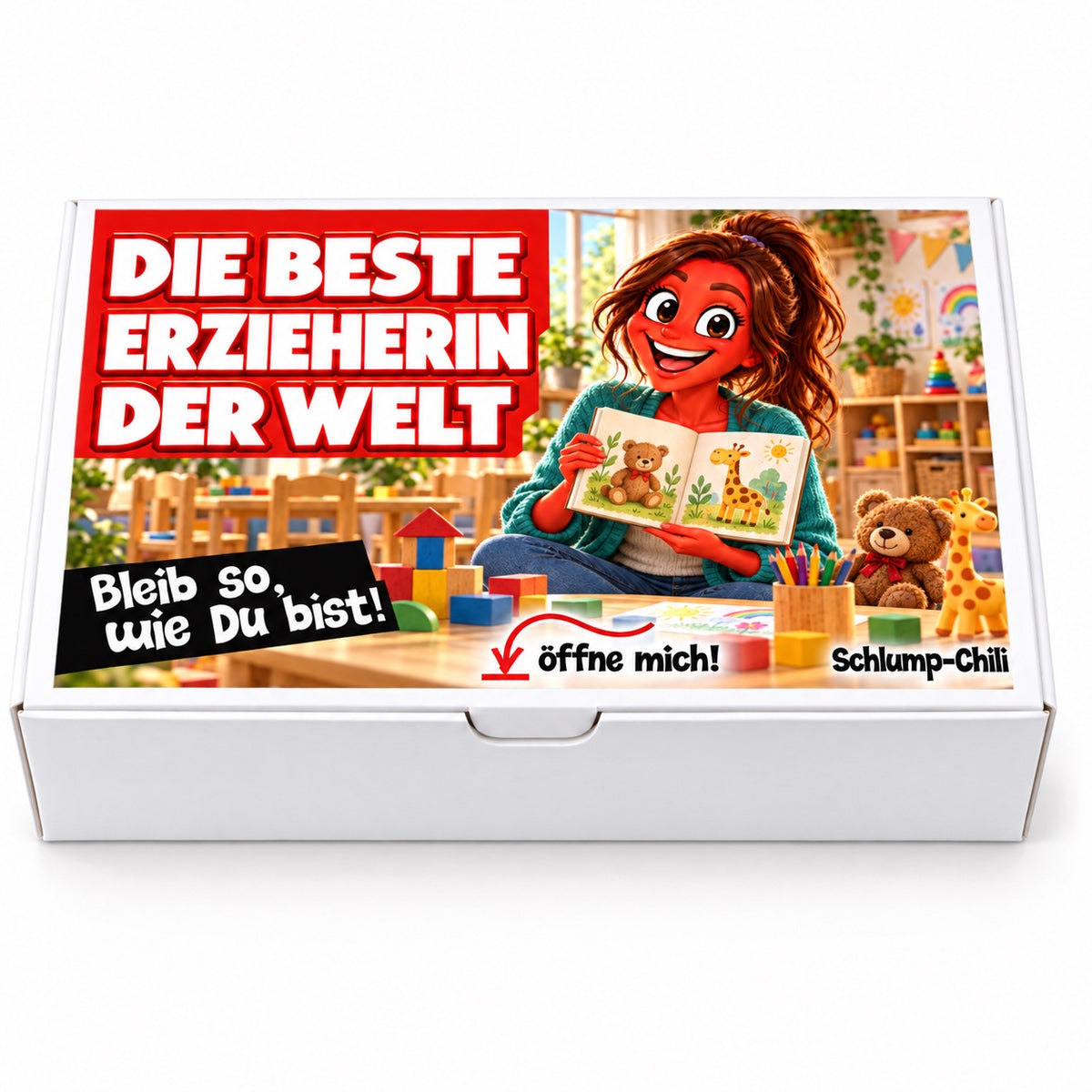 Die beste Erzieherin der Welt – weiße Geschenkbox, Vorderansicht
