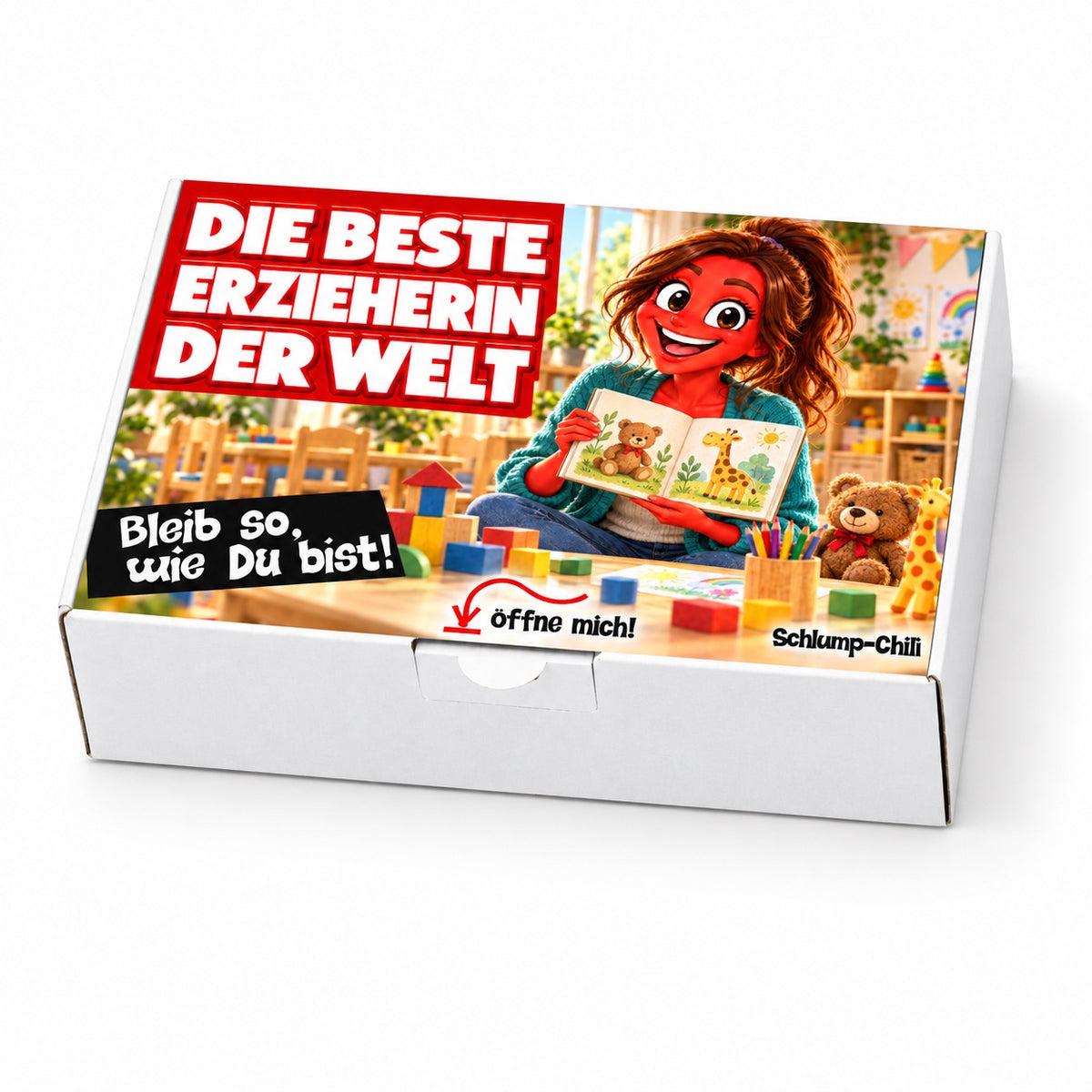 Die beste Erzieherin der Welt – weiße Geschenkbox, Schrägansicht
