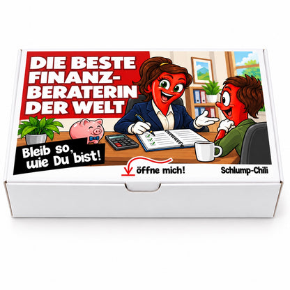Die beste Finanzberaterin der Welt – Geschenkbox Vorderansicht