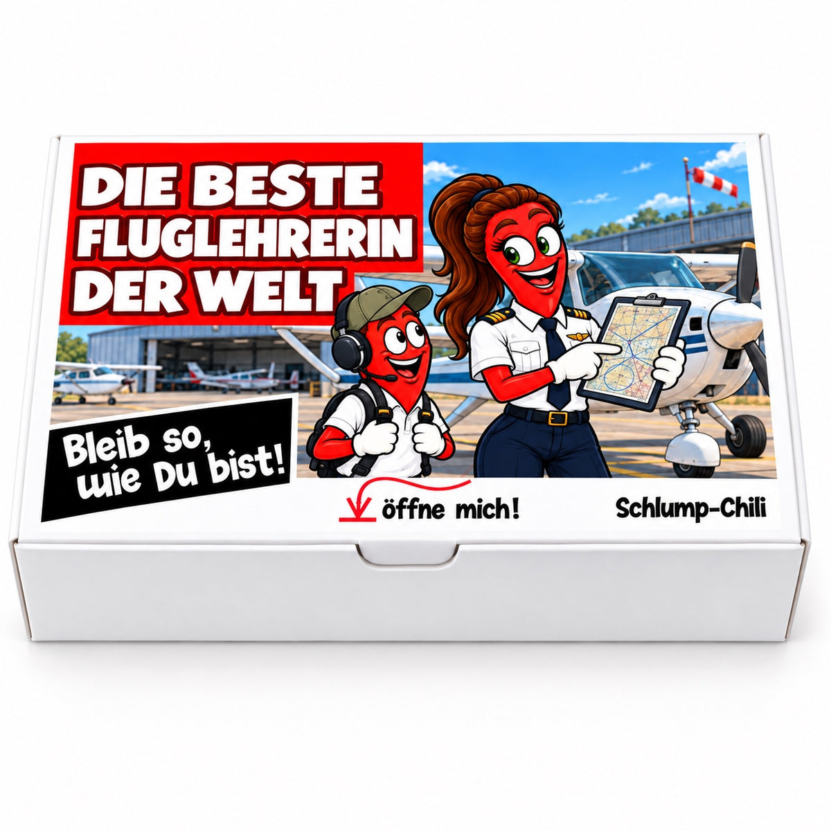 Die beste Fluglehrerin der Welt – Geschenkbox Vorderansicht