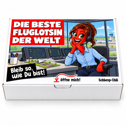 Die beste Fluglotsin der Welt – Geschenkbox Vorderansicht