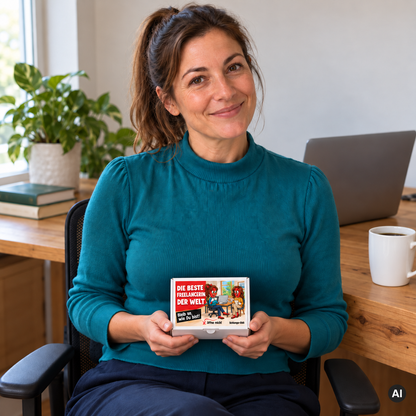 Die beste Freelancerin der Welt – Lifestylebild mit kleiner Geschenkbox (AI)
