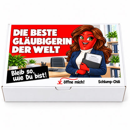 Die beste Gläubigerin der Welt – Geschenkbox Vorderansicht