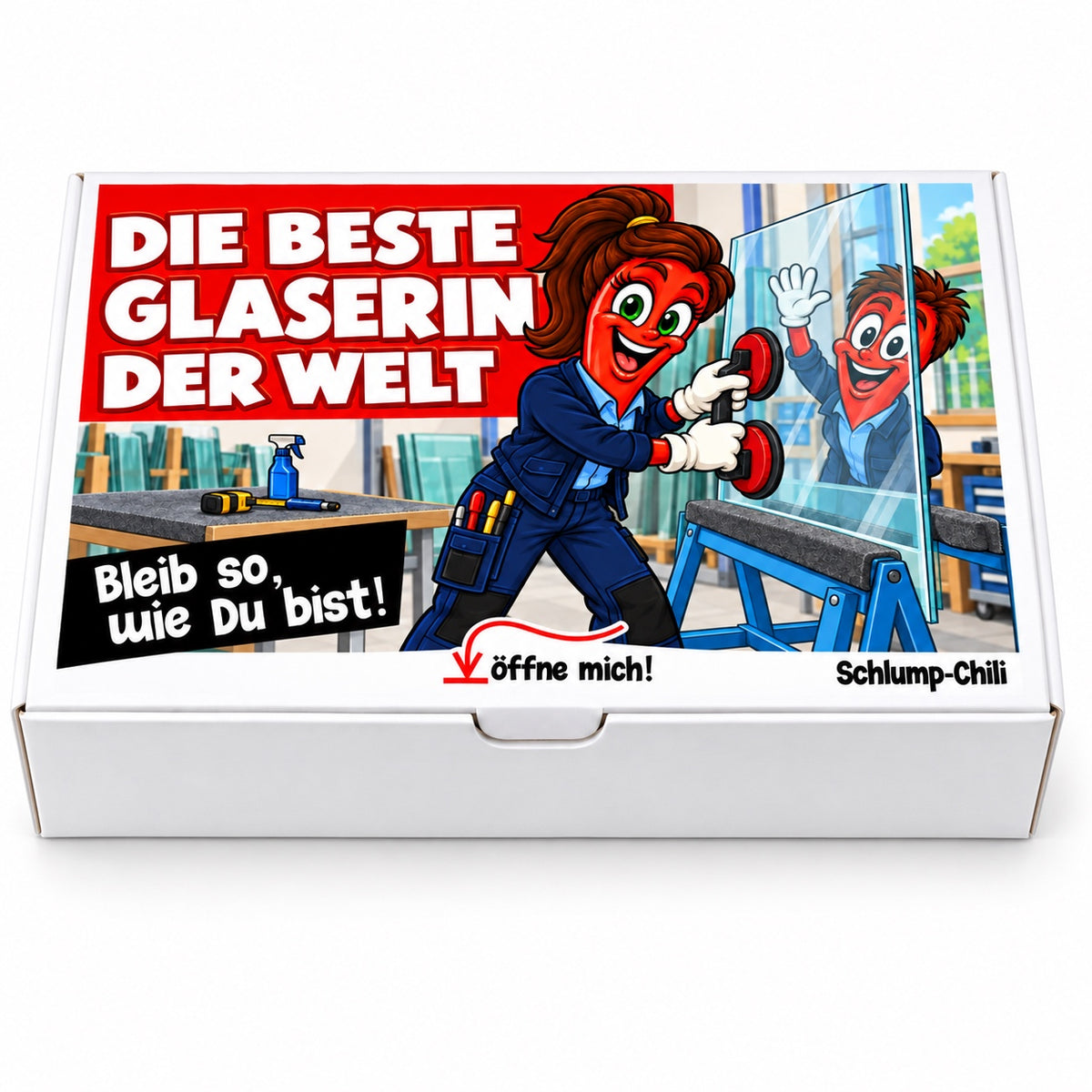 Die beste Glaserin der Welt – Geschenkbox Vorderansicht