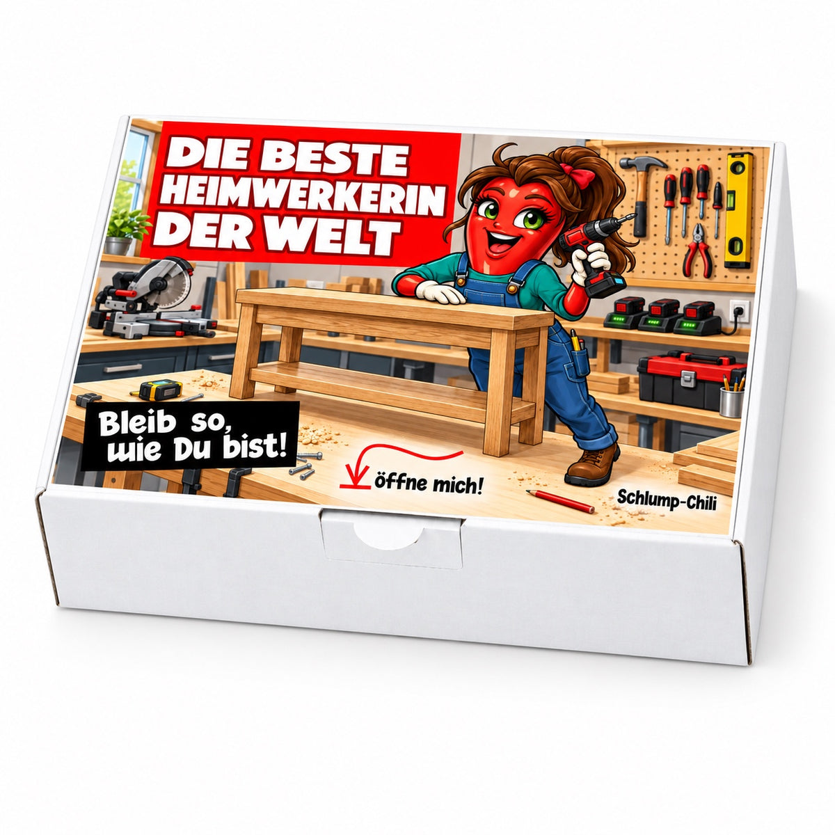 Die beste Heimwerkerin der Welt – Schrägansicht der Chili-Geschenkbox
