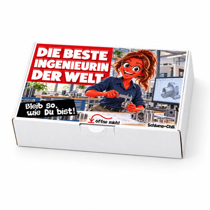 Die beste Ingenieurin der Welt – weiße Geschenkbox, Schrägansicht