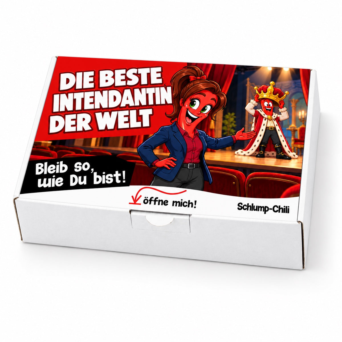 Die beste Intendantin der Welt – weiße Geschenkbox, Schrägansicht