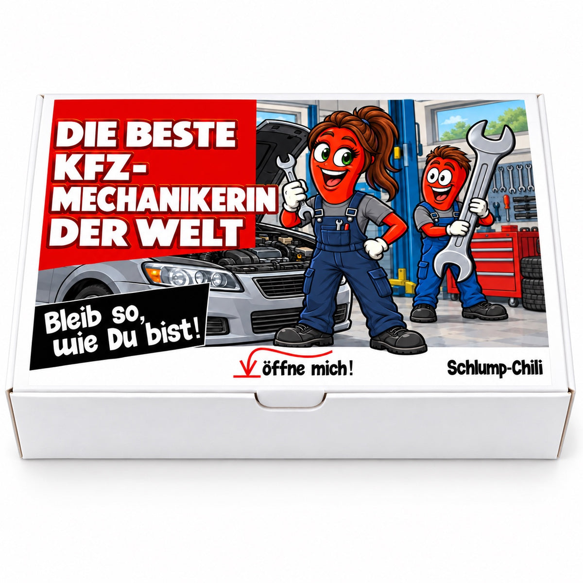 Die beste Kfz-Mechanikerin der Welt – Geschenkbox Vorderansicht