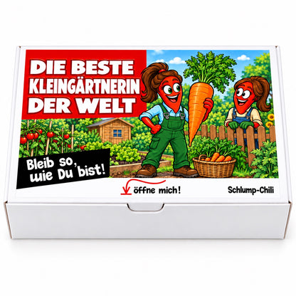 Die beste Kleingärtnerin der Welt – Geschenkbox Vorderansicht
