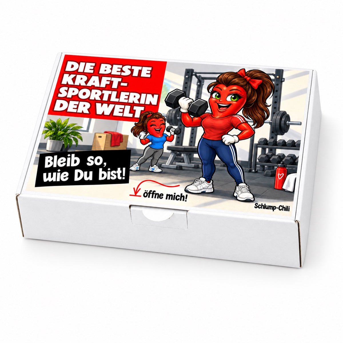 Die beste Kraftsportlerin der Welt – Schrägansicht der Chili-Geschenkbox