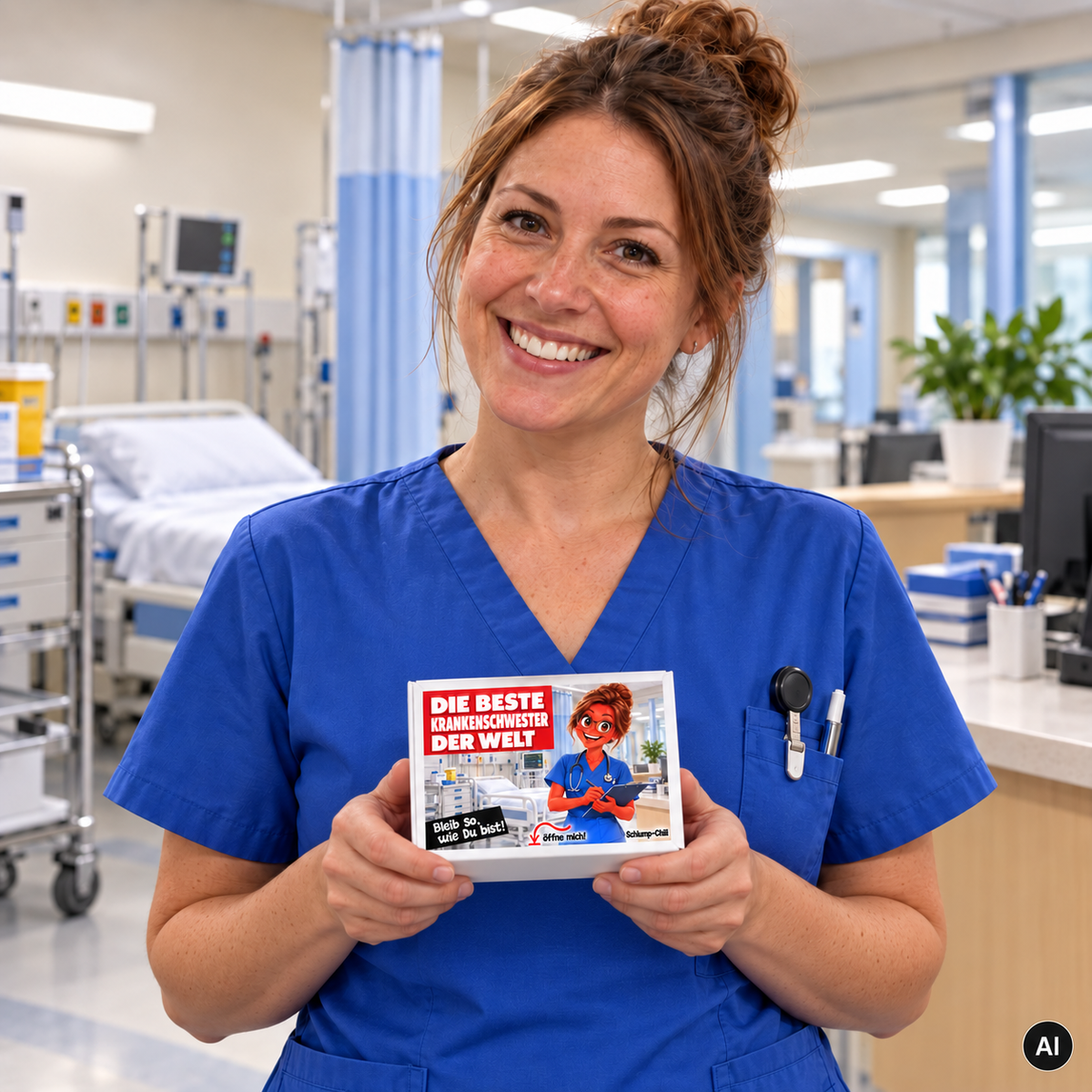 Die beste Krankenschwester der Welt – kleine Geschenkbox in der Hand (AI)
