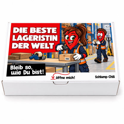 Die beste Lageristin der Welt – Geschenkbox Vorderansicht