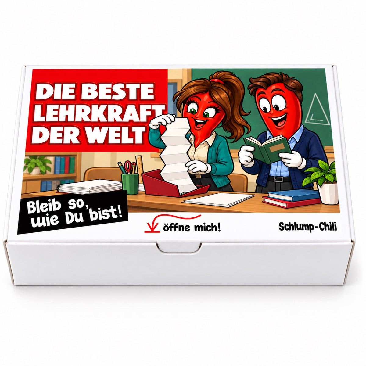 Die beste Lehrkraft der Welt – Geschenkbox Vorderansicht