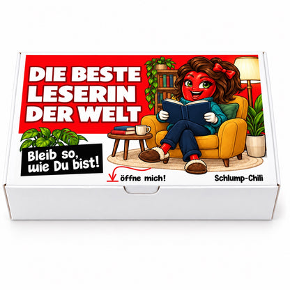 Die beste Leserin der Welt – Frontansicht der Chili-Geschenkbox