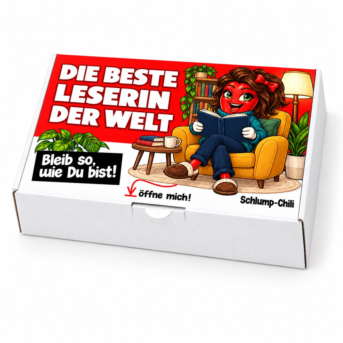 Die beste Leserin der Welt – Schrägansicht der Chili-Geschenkbox