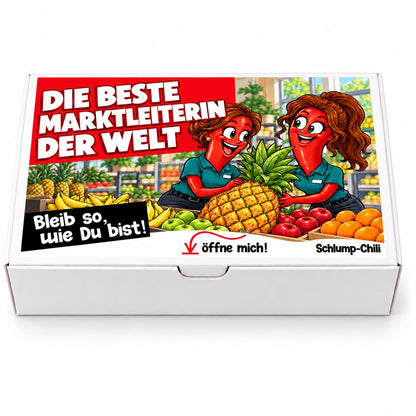 Die beste Marktleiterin der Welt – Geschenkbox Vorderansicht