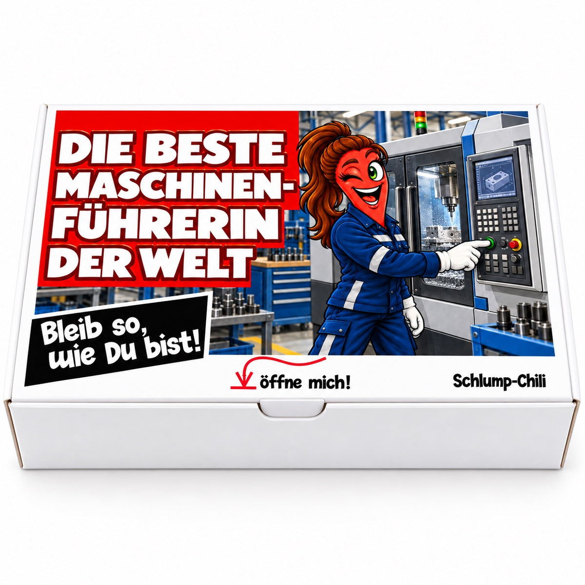 Die beste Maschinenführerin der Welt – Geschenkbox Vorderansicht