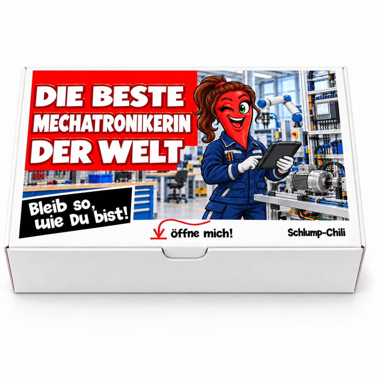 Die beste Mechatronikerin der Welt – Geschenkbox Vorderansicht