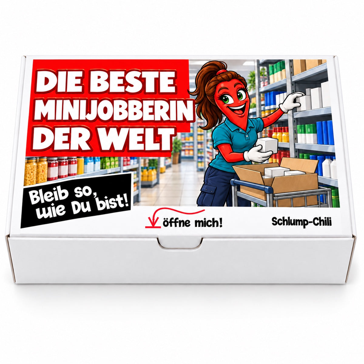 Die beste Minijobberin der Welt – Geschenkbox Vorderansicht