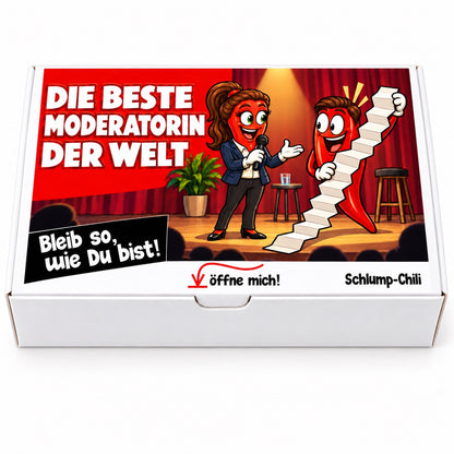 Die beste Moderatorin der Welt – Geschenkbox Vorderansicht
