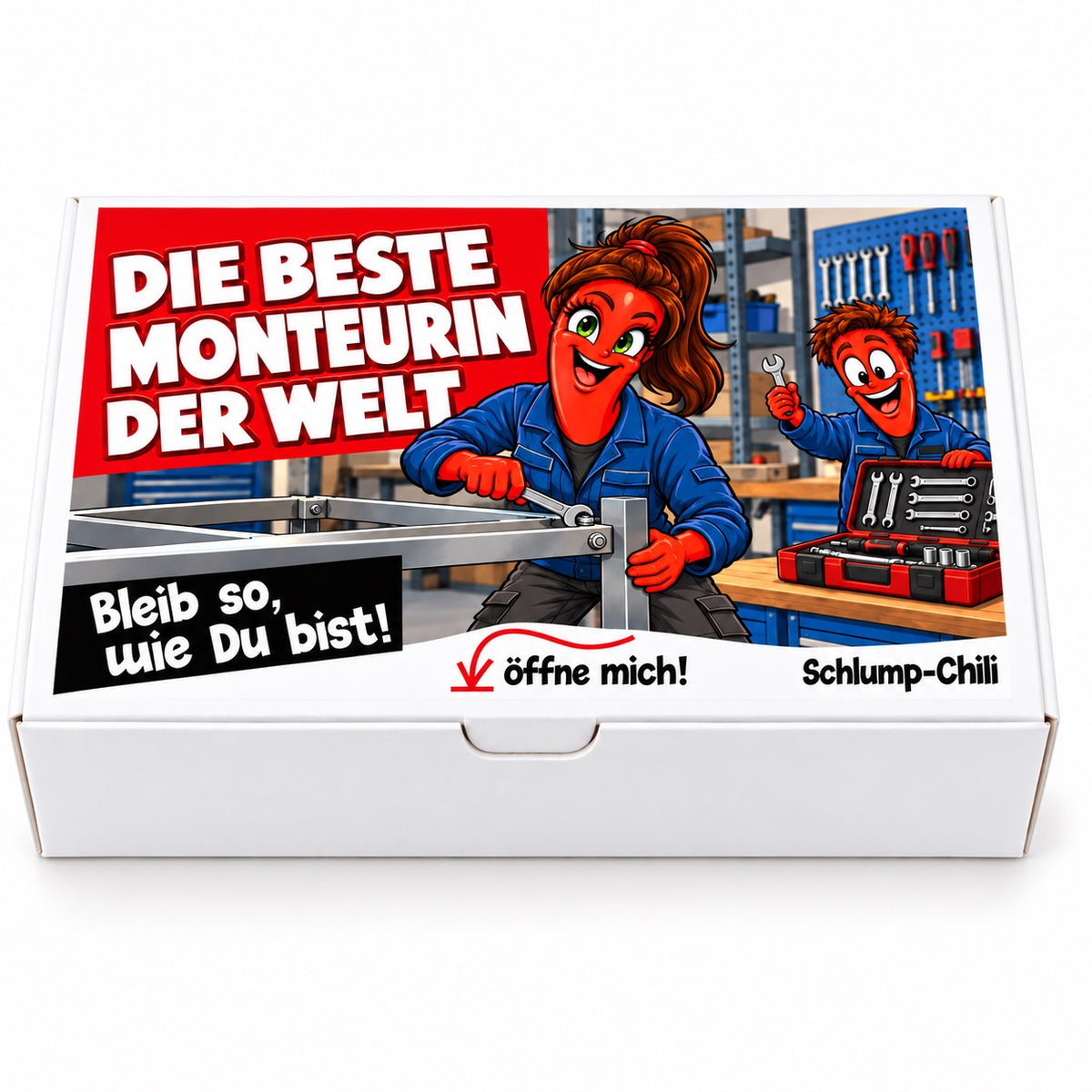 Die beste Monteurin der Welt – weiße Geschenkbox, Vorderansicht