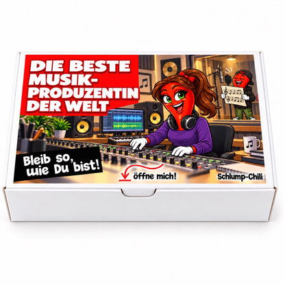 Die beste Musikproduzentin der Welt – Frontansicht der Chili-Geschenkbox