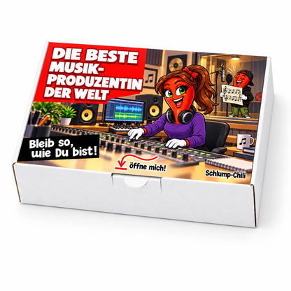 Die beste Musikproduzentin der Welt – Schrägansicht der Chili-Geschenkbox