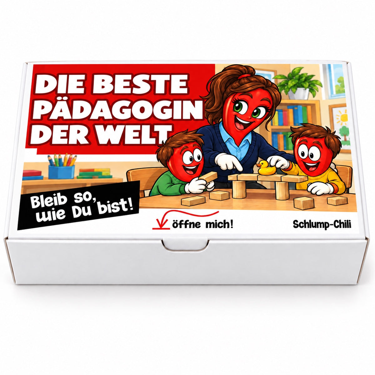 Die beste Pädagogin der Welt – Geschenkbox Vorderansicht