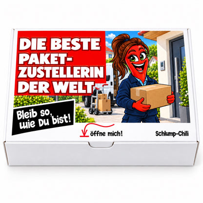 Die beste Paketzustellerin der Welt – Geschenkbox Vorderansicht