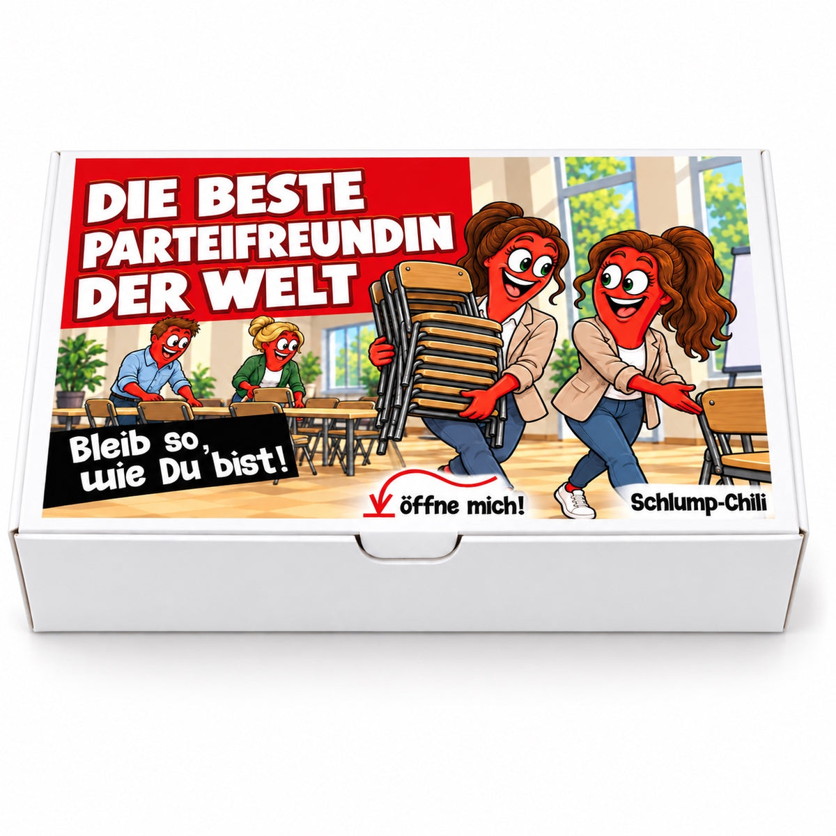 Die beste Parteifreundin der Welt – Geschenkbox Vorderansicht