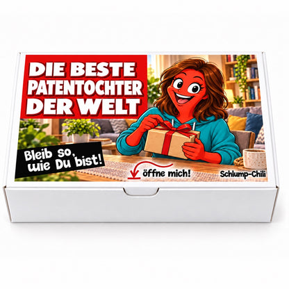 Die beste Patentochter der Welt – weiße Geschenkbox, Vorderansicht