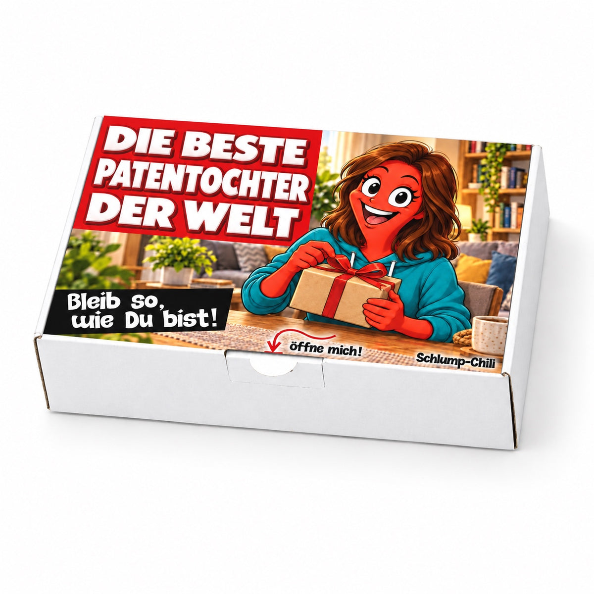 Die beste Patentochter der Welt – weiße Geschenkbox, Schrägansicht