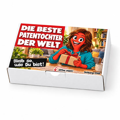 Die beste Patentochter der Welt – weiße Geschenkbox, Schrägansicht