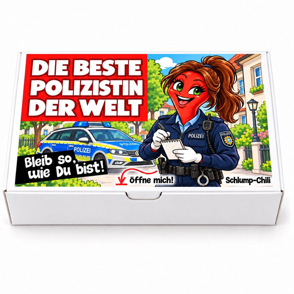 Die beste Polizistin der Welt – weiße Geschenkbox, Vorderansicht
