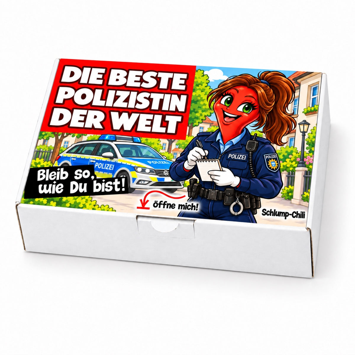 Die beste Polizistin der Welt – weiße Geschenkbox, Schrägansicht