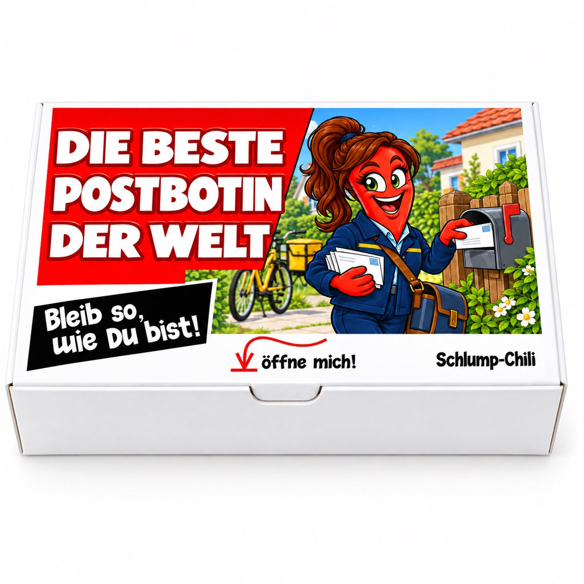 Die beste Postbotin der Welt – Geschenkbox Vorderansicht