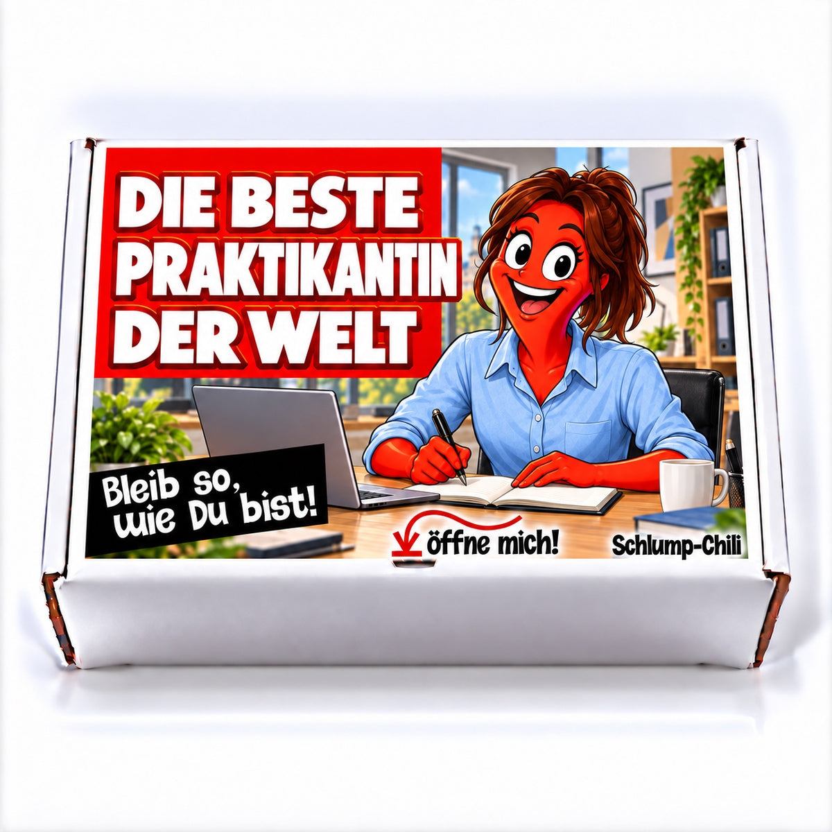 Die beste Praktikantin der Welt – weiße Geschenkbox, Vorderansicht