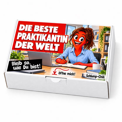 Die beste Praktikantin der Welt – weiße Geschenkbox, Schrägansicht