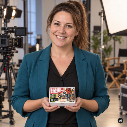 Die beste Produzentin der Welt – Lifestylebild mit kleiner A6-Geschenkschachtel
