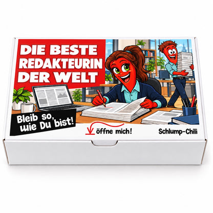 Die beste Redakteurin der Welt – Geschenkbox Vorderansicht