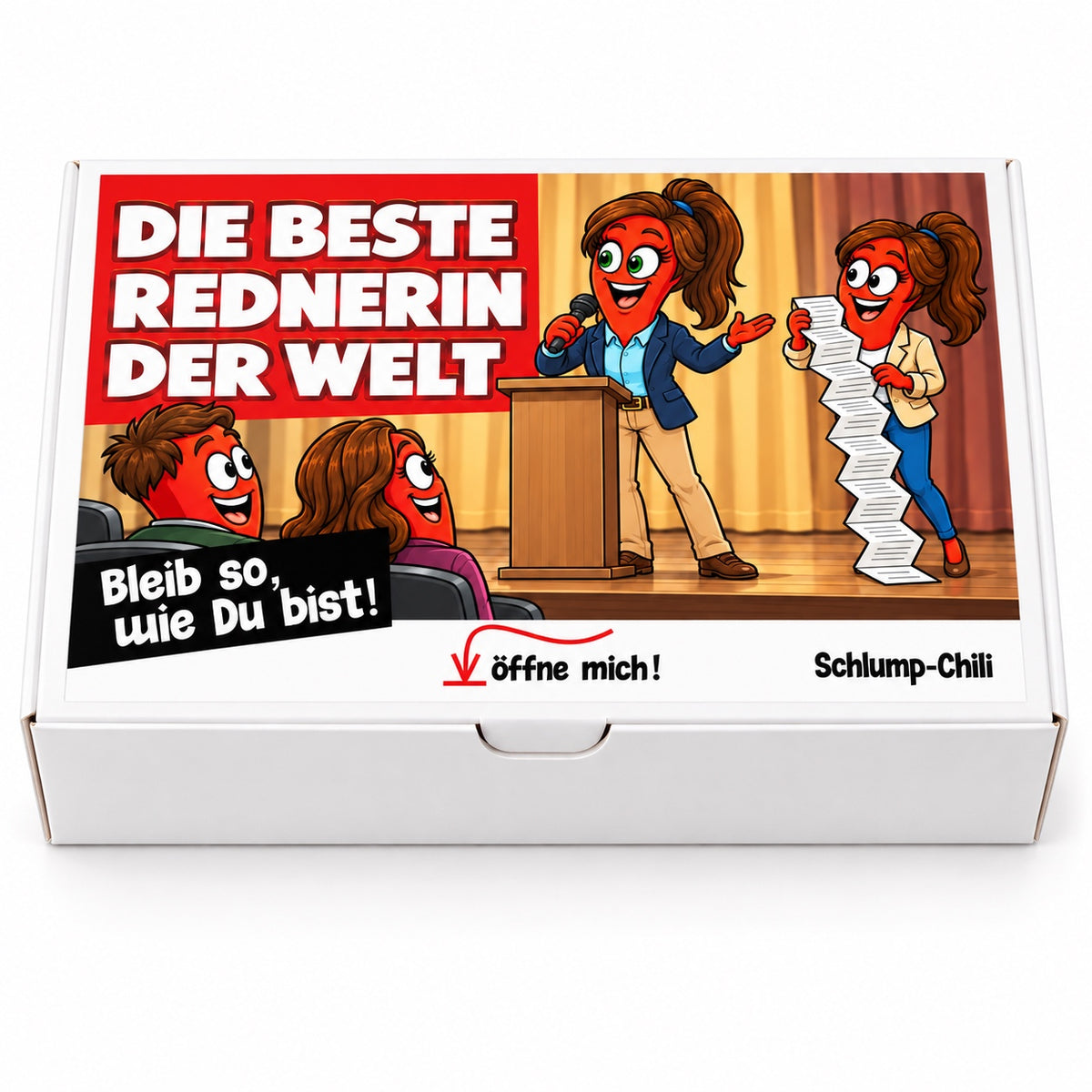 Die beste Rednerin der Welt – Geschenkbox Vorderansicht
