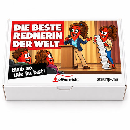 Die beste Rednerin der Welt – Geschenkbox Vorderansicht