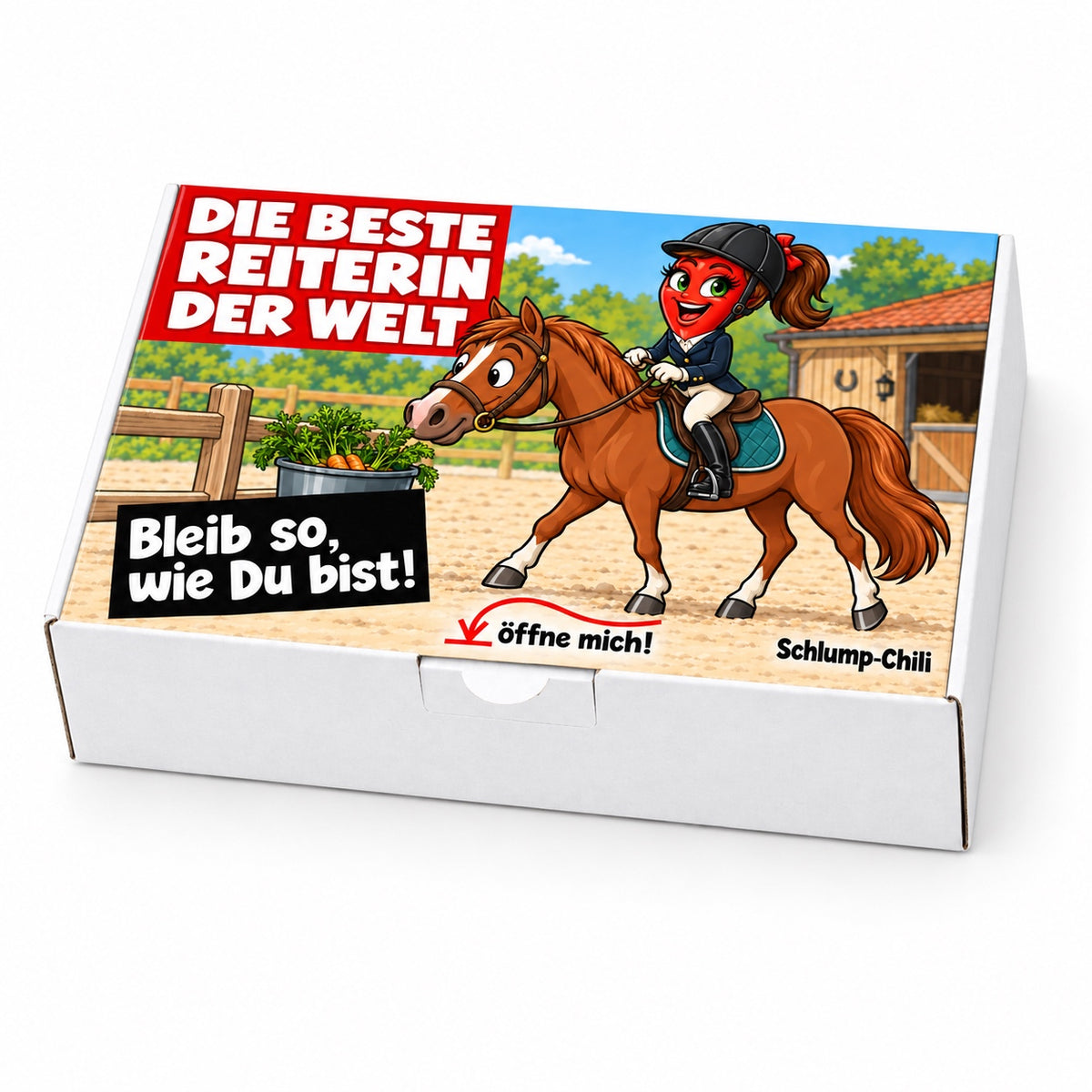 Die beste Reiterin der Welt – Schrägansicht der Chili-Geschenkbox