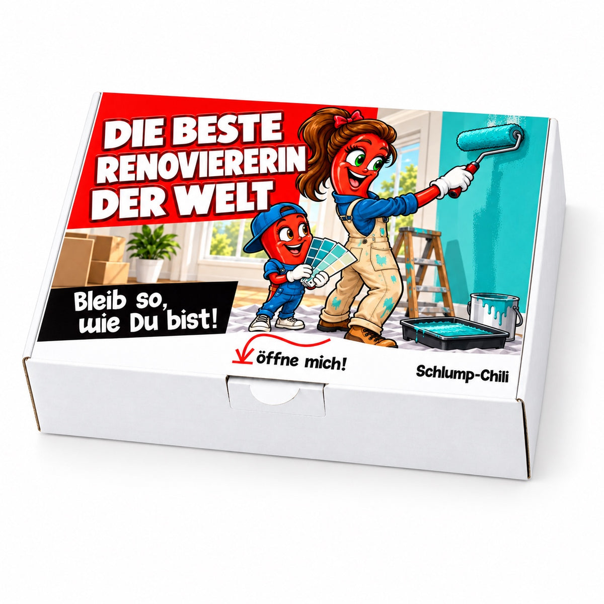 Die beste Renoviererin der Welt – weiße Geschenkbox, Schrägansicht