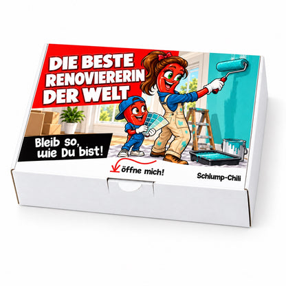 Die beste Renoviererin der Welt – weiße Geschenkbox, Schrägansicht