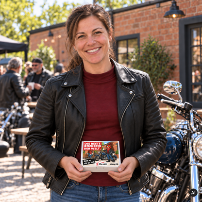 Die beste Rockerin der Welt – Lifestylebild mit kleiner Geschenkbox (AI)