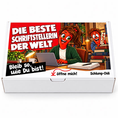 Die beste Schriftstellerin der Welt – weiße Geschenkbox, Vorderansicht